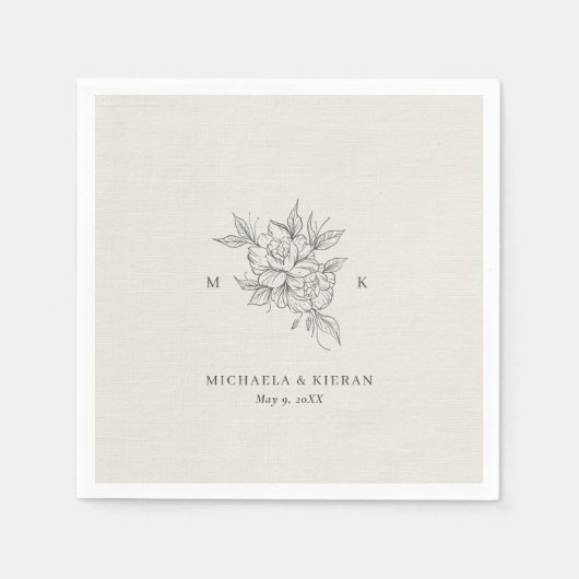 Klassische Botanische Monogramm-Hochzeit Serviette (Vorderseite)