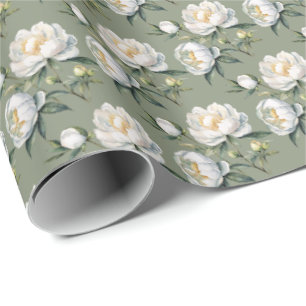 Klassische botanische Pfingstrose Sage-Grün nahtlo Geschenkpapier