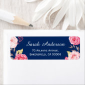 Klassische botanische rosa Blume Navy Blue (Insitu)