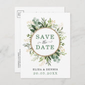 Klassische botanische Vegetation Save the Date Gol Ankündigungspostkarte (Vorne/Hinten)