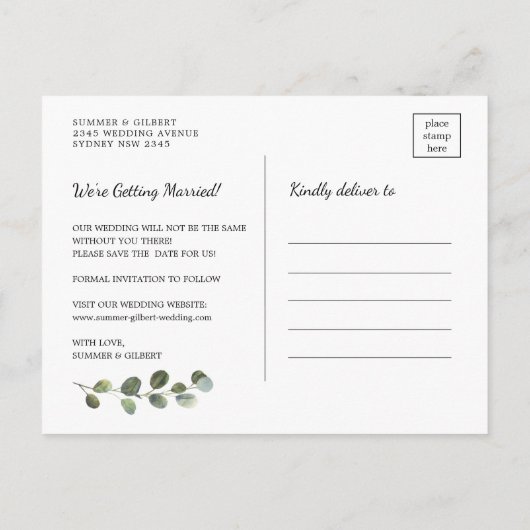 Klassische botanische Vegetation Save the Date Gol Ankündigungspostkarte (Rückseite)