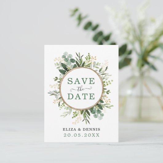 Klassische botanische Vegetation Save the Date Gol Ankündigungspostkarte (Stehend Vorderseite)