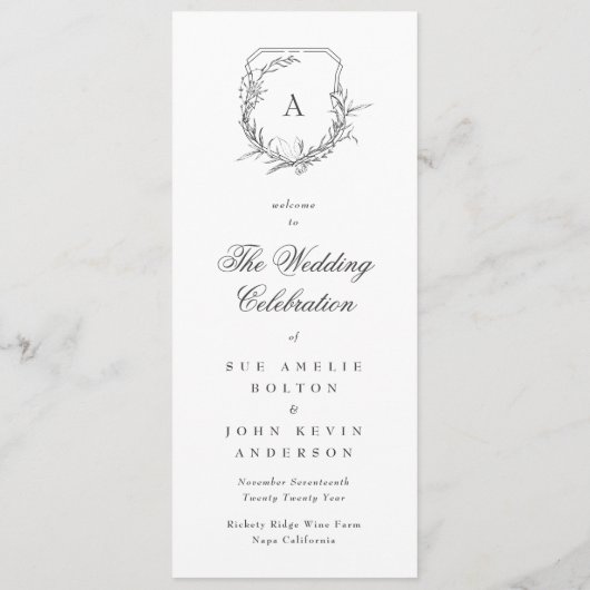 klassische botanische Wappen-Monogramm-Hochzeit Programm (Rückseite)