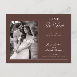 Klassische braune Kalligrafie-Foto-Save-the-Date-K Postkarte