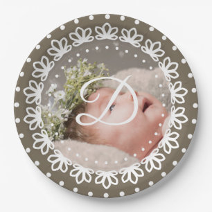 Klassische braune Monogramm-Foto Geburtstagsparty Pappteller