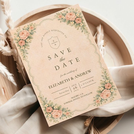 Klassische Brautrosenbogen-Hochzeit Save The Date