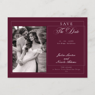Klassische Burgund-Kalligrafie-Foto-Save-the-Date Postkarte