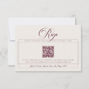 Klassische Burgunder Elfenbein Kalligrafie QR Code RSVP Karte