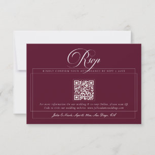 Klassische Burgunder Elfenbein Kalligrafie QR-Code RSVP Karte