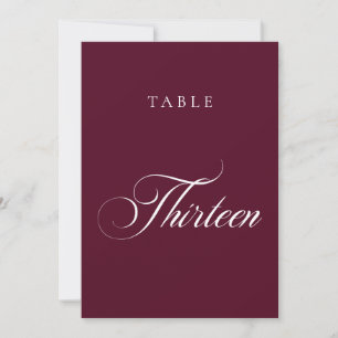 Klassische burgunder Kalligrafie Hochzeit Tischnum Einladung