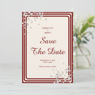 Klassische Burgunder-Perlen-Hochzeit Save-the-Date Einladung