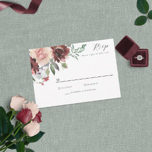 Klassische Burgunder-Rosé-Rosen- und Pfingstrosen- RSVP Karte