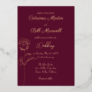 Klassische Burgunder- und Rosenfolie-Hochzeitseinl Folieneinladung