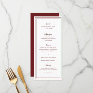 Klassische burgunderrote elegante Hochzeit Menükarte