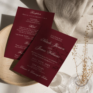 Klassische burgunderrote Hochzeit im Stil des alte Einladung