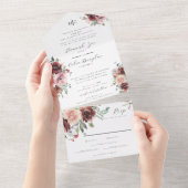 Klassische Burgundy Blush Rose & Peony All In One Einladung (Abreißen)