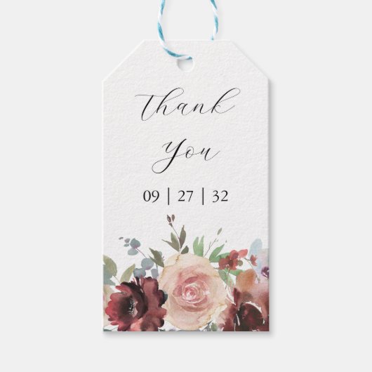 Klassische Burgundy Blush Rose & Peony Geschenkanhänger (Vorderseite)