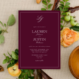 Klassische Burgundy Script Monogram Wedding Einladung