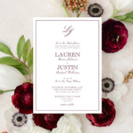 Klassische Burgundy Script Monogram Wedding Einladung