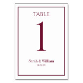 Klassische Burgundy White Wedding Tischnummer Card (Rückseite)