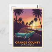 Klassische Cabrio-Kreuzfahrt durch orangefarbenen Postkarte (Vorne/Hinten)