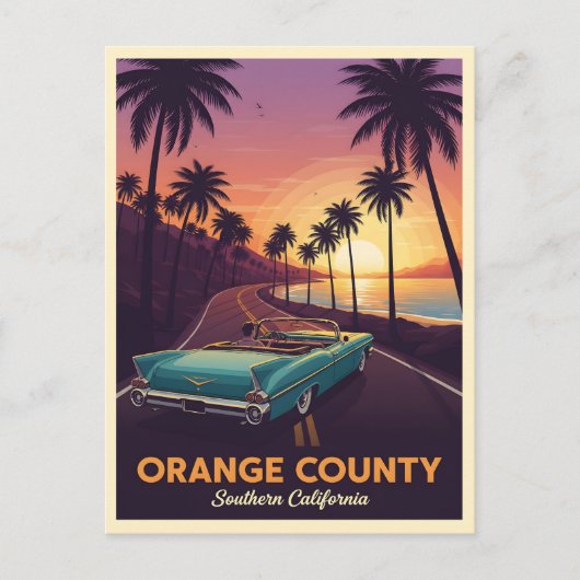 Klassische Cabrio-Kreuzfahrt durch orangefarbenen Postkarte (Vorderseite)