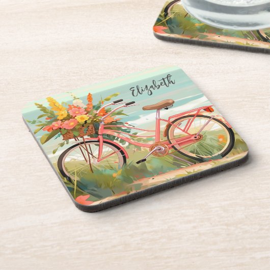 Klassische Calligrafie Summer Beach Bike Getränkeuntersetzer (Linke Seite)