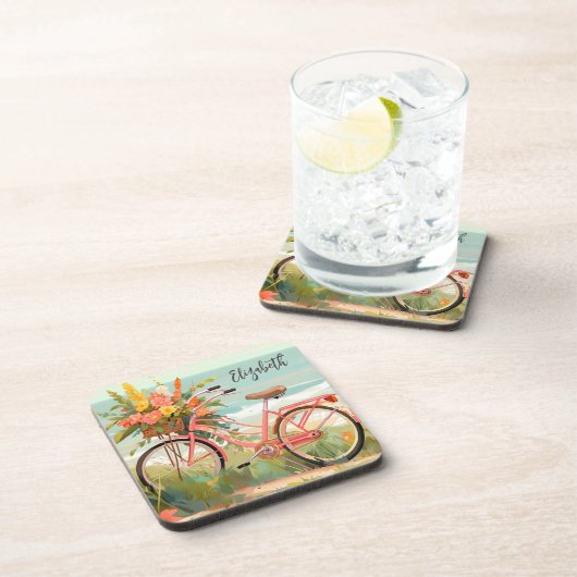 Klassische Calligrafie Summer Beach Bike Getränkeuntersetzer (Rechte Seite)