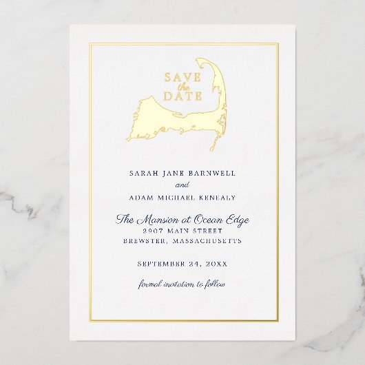 Klassische Cape Cod Map Wedding Save the Date Folieneinladung (Vorderseite)