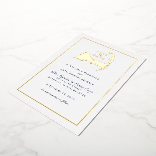 Klassische Cape Cod Map Wedding Save the Date Folieneinladung (Gedreht)