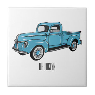 Klassische Cartoon-Illustration eines Pick-up-Truc Fliese