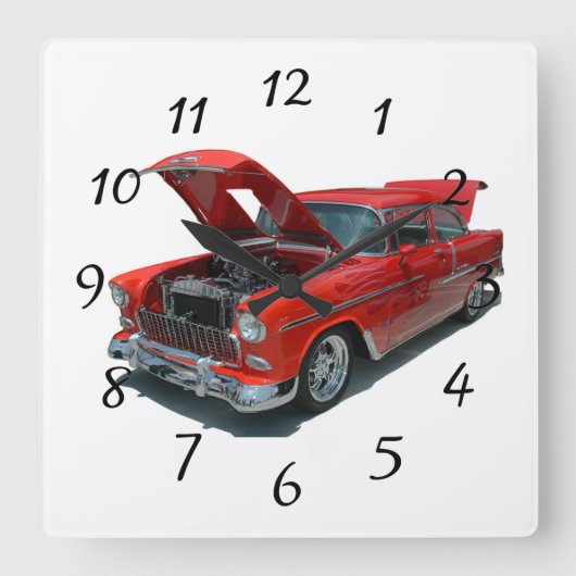 Klassische Chevrolet Belair-Uhr aus den 1950er Jah Quadratische Wanduhr (Vorderseite)