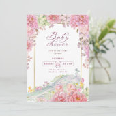 Klassische Chic Floral Golden Frame Babydusche Einladung (Stehend Vorderseite)