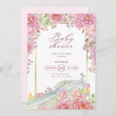 Klassische Chic Floral Golden Frame Babydusche Einladung (Vorne/Hinten)