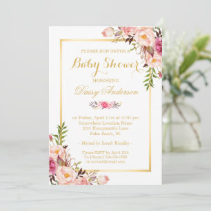 Klassische Chic Floral Golden Frame Babydusche Einladung