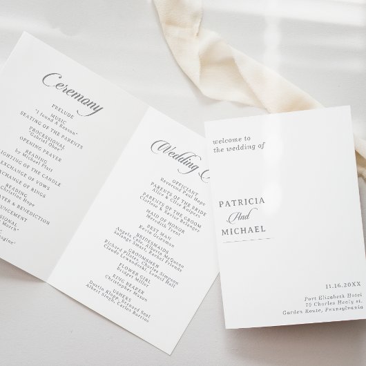 Klassische Chic-Kalligrafie gefaltetes Hochzeitspr Programm