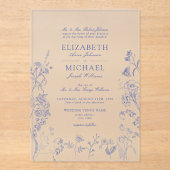 Klassische Chinoiserie Blaue Viktorianische Blumen Acryleinladungen (Vorderseite)