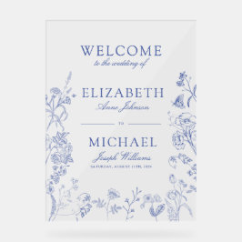 Klassische Chinoiserie Blaue Viktorianische Blumen Acrylschild