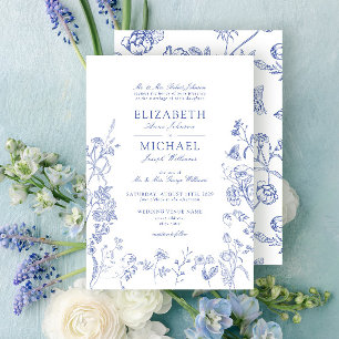 Klassische Chinoiserie Blaue Viktorianische Blumen Einladung