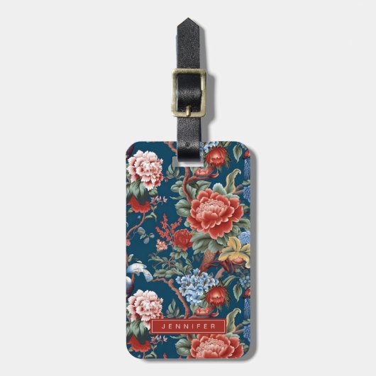 Klassische Chinoiserie Blume Gepäckanhänger (Vorderseite vertikal)