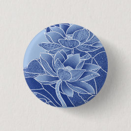 Klassische Chinoiserie Chic Blue Lotus Blume Button