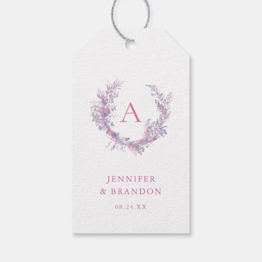 Klassische Chinoiserie Pink Monogram Wedding Geschenkanhänger (Rückseite)