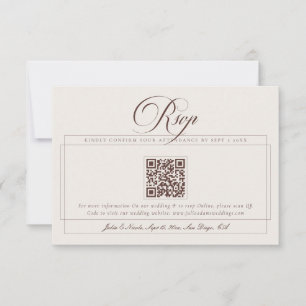 Klassische Choco Braun Elfenbein Kalligrafie QR Ho RSVP Karte