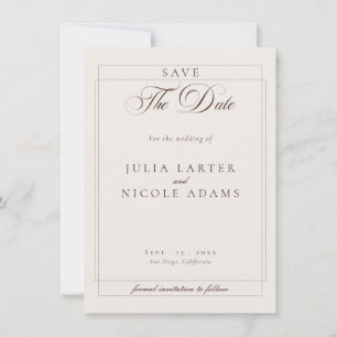 Klassische Choco Elfenbein Kalligrafie Foto Hochze Save The Date