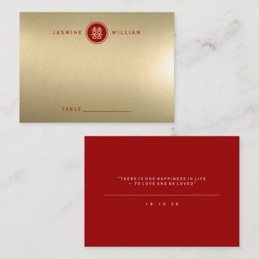 Klassische Circle Double Happiness Chinese Wedding Platzkarte (Vorne/Hinten)