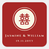 Klassische Circle Double Happiness Chinese Wedding Quadratischer Aufkleber (Vorderseite)