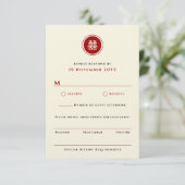 Klassische Circle Double Happiness Chinese Wedding RSVP Karte (Stehend Vorderseite)