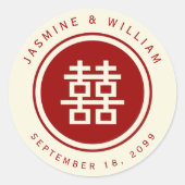Klassische Circle Double Happiness Chinese Wedding Runder Aufkleber (Vorderseite)