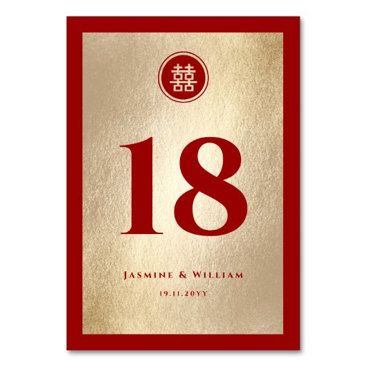 Klassische Circle Double Happiness Chinese Wedding Tischnummer (Rückseite)