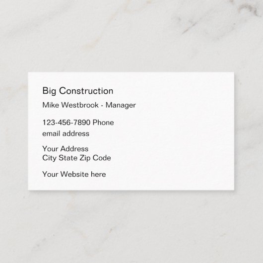 Klassische Coole Baukarten Visitenkarte (Rückseite)